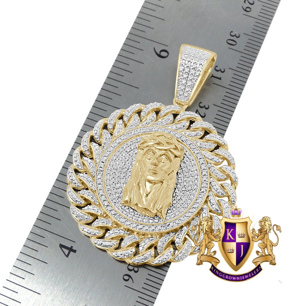 Real Genuine Authentic Diamonds 0.50 Cwt. Jesus Piece Round Men's Pendant Charm Chain Set 10K Gold Finish 2''