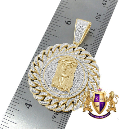 Real Genuine Authentic Diamonds 0.50 Cwt. Jesus Piece Round Men's Pendant Charm Chain Set 10K Gold Finish 2''