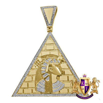 Real Genuine Diamond Egyptian Queen Nefertiti Pharaoh Pyramid Pendent Charm 10K Gold Finish Big 2.65''