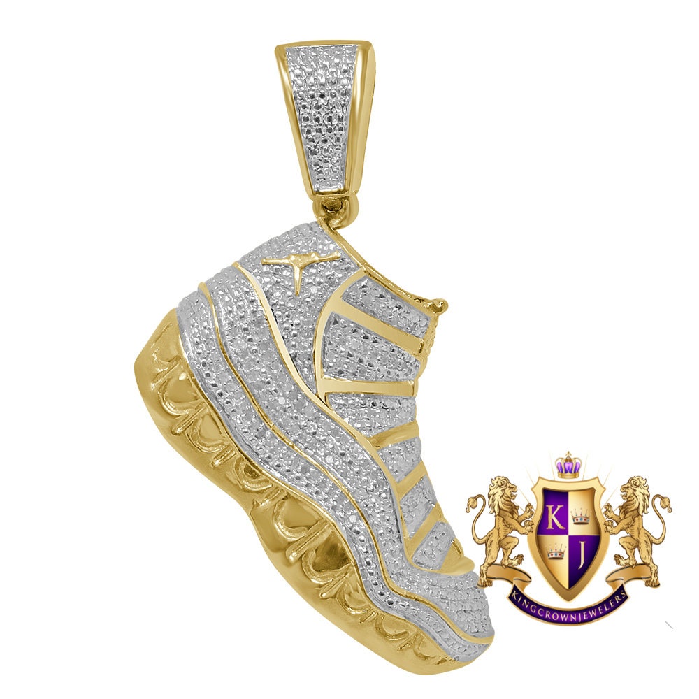 Men's Real Genuine Authentic Diamond 0.40 Cwt. 26+ Grams Designer Shoe Pendant Sneaker Custom Charm 10K Solid Gold Finish 2.25''