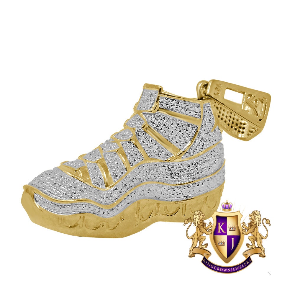 Men's Real Genuine Authentic Diamond 0.40 Cwt. 26+ Grams Designer Shoe Pendant Sneaker Custom Charm 10K Solid Gold Finish 2.25''