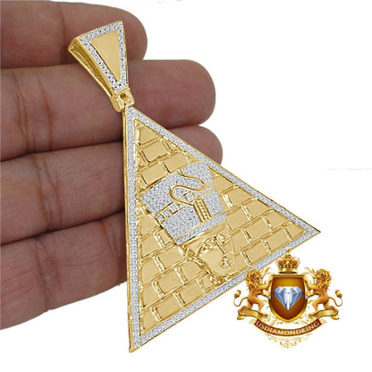 Real Genuine Diamond Egyptian Queen Nefertiti Pharaoh Pyramid Charm Gold Finish Pendant Charm 2.75''