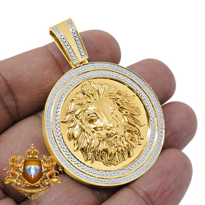 Real Genuine Authentic Diamond 0.33 Cwt. 23+ Grams Lion King Head Face Custom Piece 10K Solid Gold Finish Men's Round Pendant Charm 2.25''