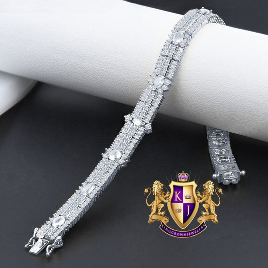 14k White Gold Over Real Sterling Silver 10 Cwt. Round /Princess Cut Diamond Unisex Tennis Link Bracelet