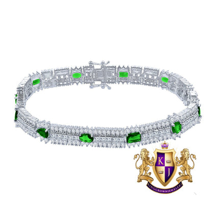 14k White Gold Over Real Sterling Silver 10 Cwt. Emerald Green Round /Princess Cut Diamond Unisex Tennis Link Bracelet