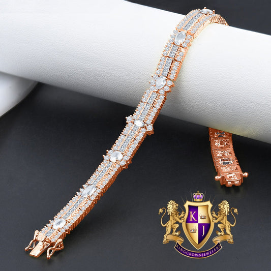 14k Rose Gold Over Real Sterling Silver 10 Cwt. Round /Princess Cut Diamond Unisex Tennis Link Bracelet