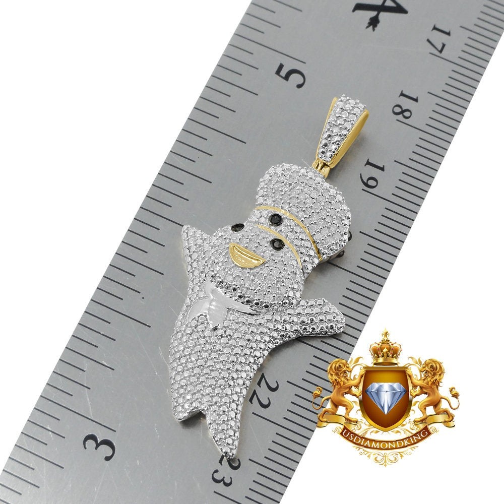 Real Genuine Diamond Pillsbury Dough Boy Pendant 10K Gold Finish Charm Chain Set