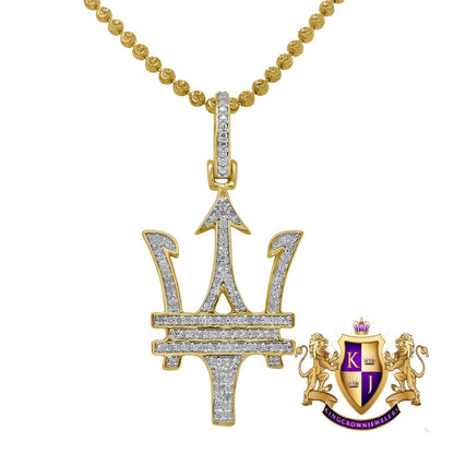Men's Real Genuine Diamond Maserati Car Key Pendant 10K Gold Finish Charm Chain Set 1.50''