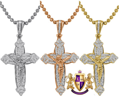 Men's Real Genuine Diamond Mini Crucifix Jesus Cross Pendant Charm Chain Set 10K Gold Finish