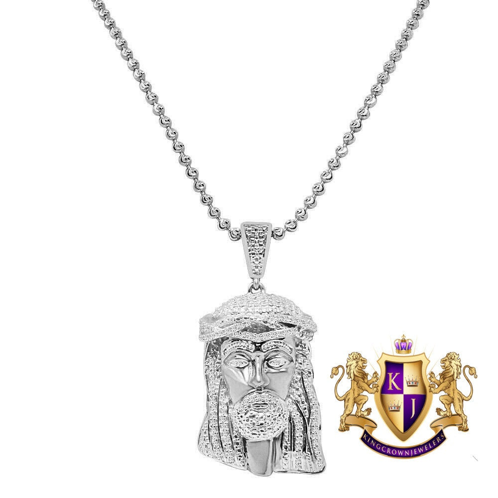 Real Genuine Diamond 0.33 Cwt. Mini Jesus Face Piece 10K Gold Finish Pendant Charm Chain Set 1.5"