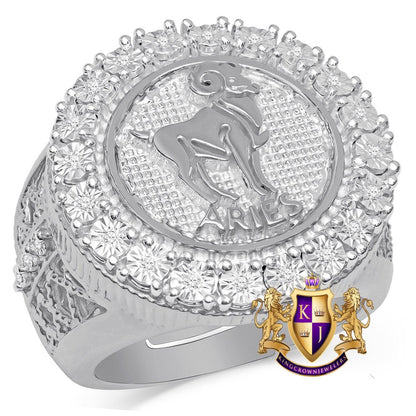 Real Genuine Authentic Diamonds Aries Rams  Zodiac Lucky Sign Astrology Horoscope Men's Ring Band 10K Gold Finish