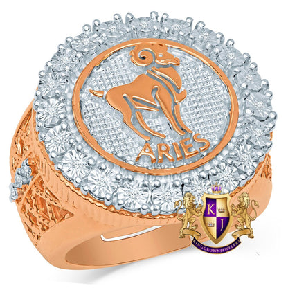 Real Genuine Authentic Diamonds Aries Rams  Zodiac Lucky Sign Astrology Horoscope Men's Ring Band 10K Gold Finish