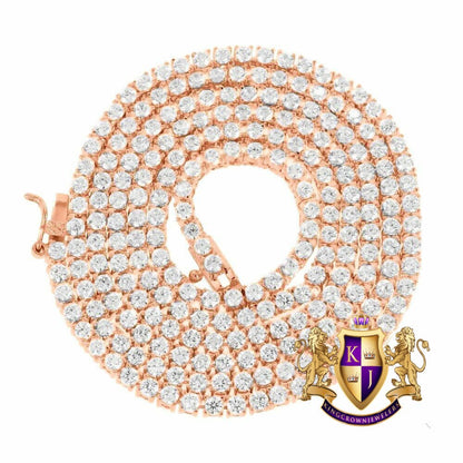 High Quality 14K Rose Gold Finish Solitaire Simulated Diamond 1 Row Tennis Link Chain Necklace 3mm