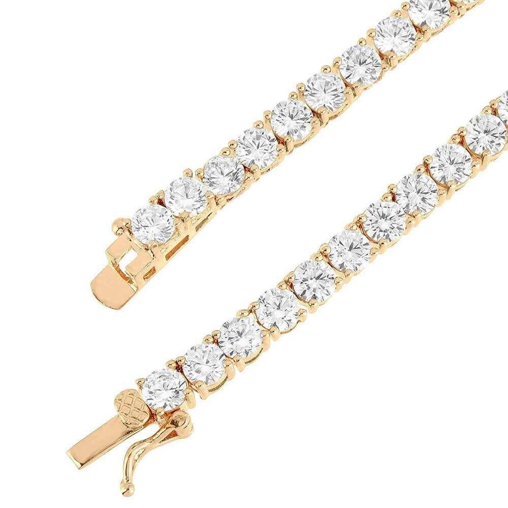 High Quality 14K Rose Gold Finish Solitaire Simulated Diamond 1 Row Tennis Link Chain Necklace 3mm