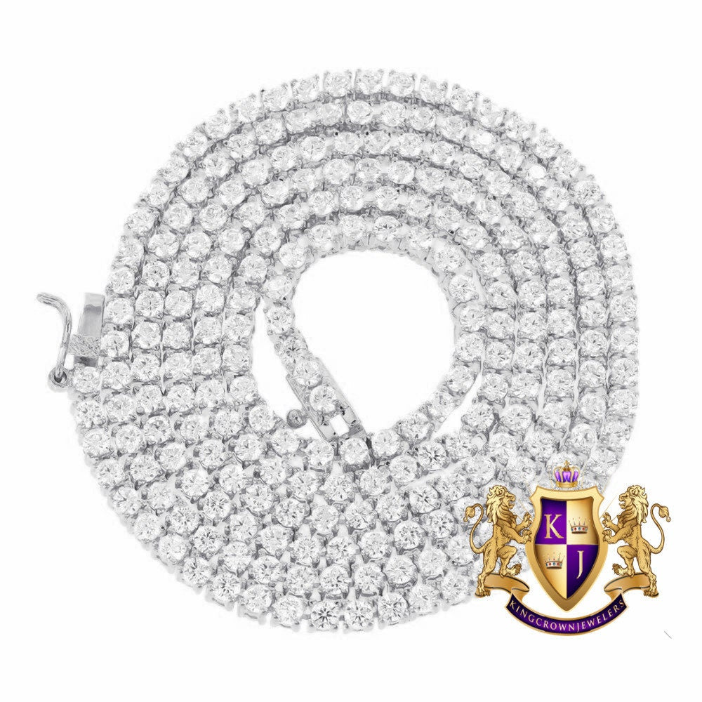 High Quality 14K White Gold Finish Solitaire Simulated Diamond 1 Row Tennis Link Chain Necklace 3mm/30''