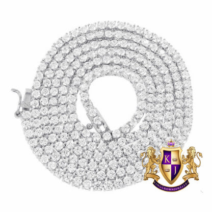 High Quality 14K White Gold Finish Solitaire Simulated Diamond 1 Row Tennis Link Chain Necklace 3mm/30''