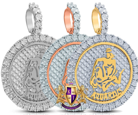 Real Genuine Diamond Aquarius Water Zodiac Lucky Sign Astrology Horoscope Pendent Charm 10K Gold Finish 2''