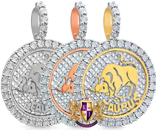 Real Genuine Diamond Taurus Bull Zodiac Lucky Sign Astrology Horoscope Pendent Charm 10K Gold Finish 2''