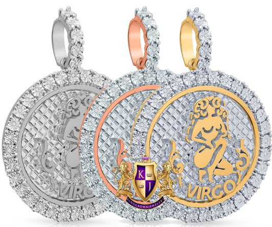 Real Genuine Diamond Virgo Maiden Zodiac Lucky Sign Astrology Horoscope Pendent Charm 10K Gold Finish 2''
