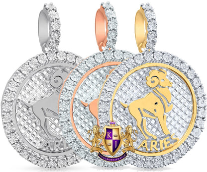 Real Genuine Diamond  Aries Rams Zodiac Lucky Sign Astrology Horoscope Pendent Charm 10K Gold Finish 2''