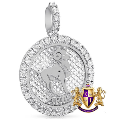 Real Genuine Diamond  Aries Rams Zodiac Lucky Sign Astrology Horoscope Pendent Charm 10K Gold Finish 2''