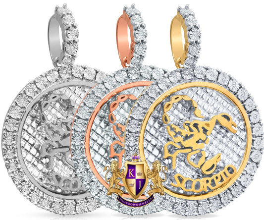 Real Genuine Diamond Scorpio Scorpion Zodiac Lucky Sign Astrology Horoscope Pendent Charm 10K Gold Finish 2''