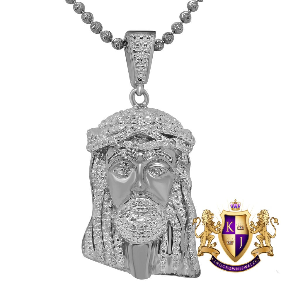 Real Genuine Diamond 0.33 Cwt. Mini Jesus Crist Face Piece 10K Gold Finish Pendant Charm Chain Set 1.5" Unisex