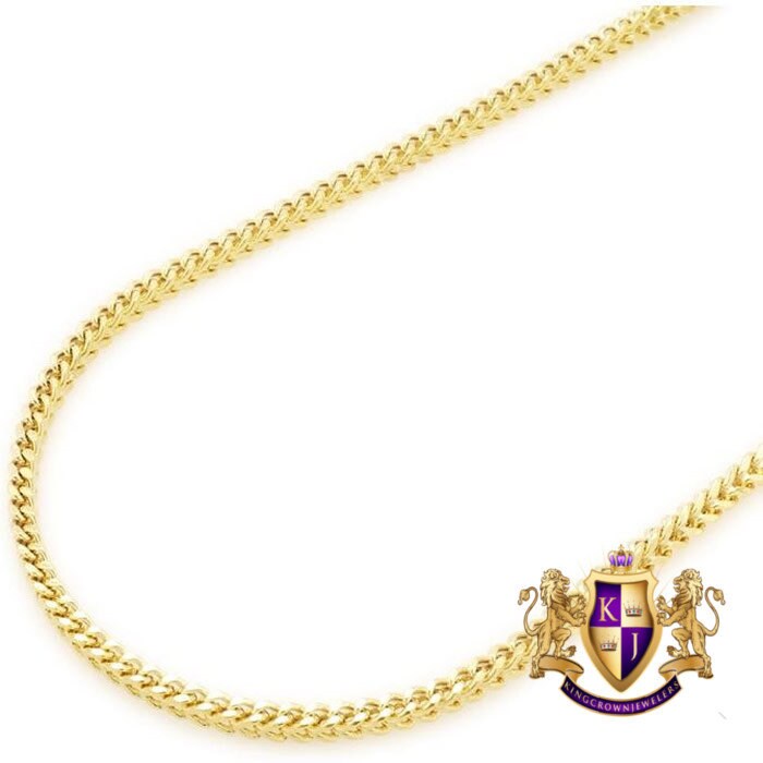 Real Yellow Gold Italian Sterling Sterling Silver 2.5mm Unisex Franco Chain Neckless 24''~26''