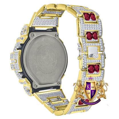 Men's Exclusive Custom Time Piece Solitaire Dark Pink Yellow Gold Finish Casio G Shock DW-6900 Watch