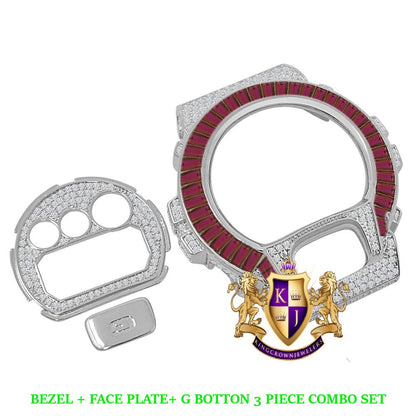 Baguette Pink White  Gold Tone G Shock DW-6900 Simulated Diamond Watch Custom Cover Case Face Plate + Bezel + G Button 3 Piece Set