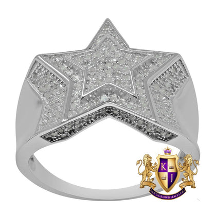 Men's Real Genuine Diamond 0.64 Cwt.10K White Gold Finish Star Shape Ring Band