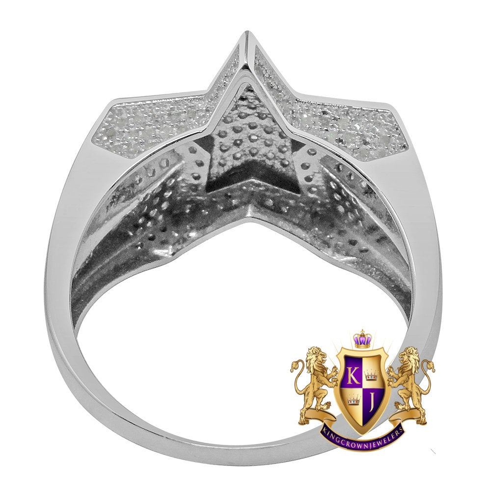 Men's Real Genuine Diamond 0.64 Cwt.10K White Gold Finish Star Shape Ring Band