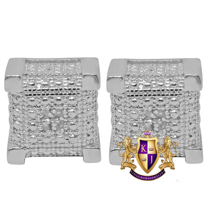 Real Genuine Diamond Small Square Cube Earrings Stud 10K White Gold Tone Unisex