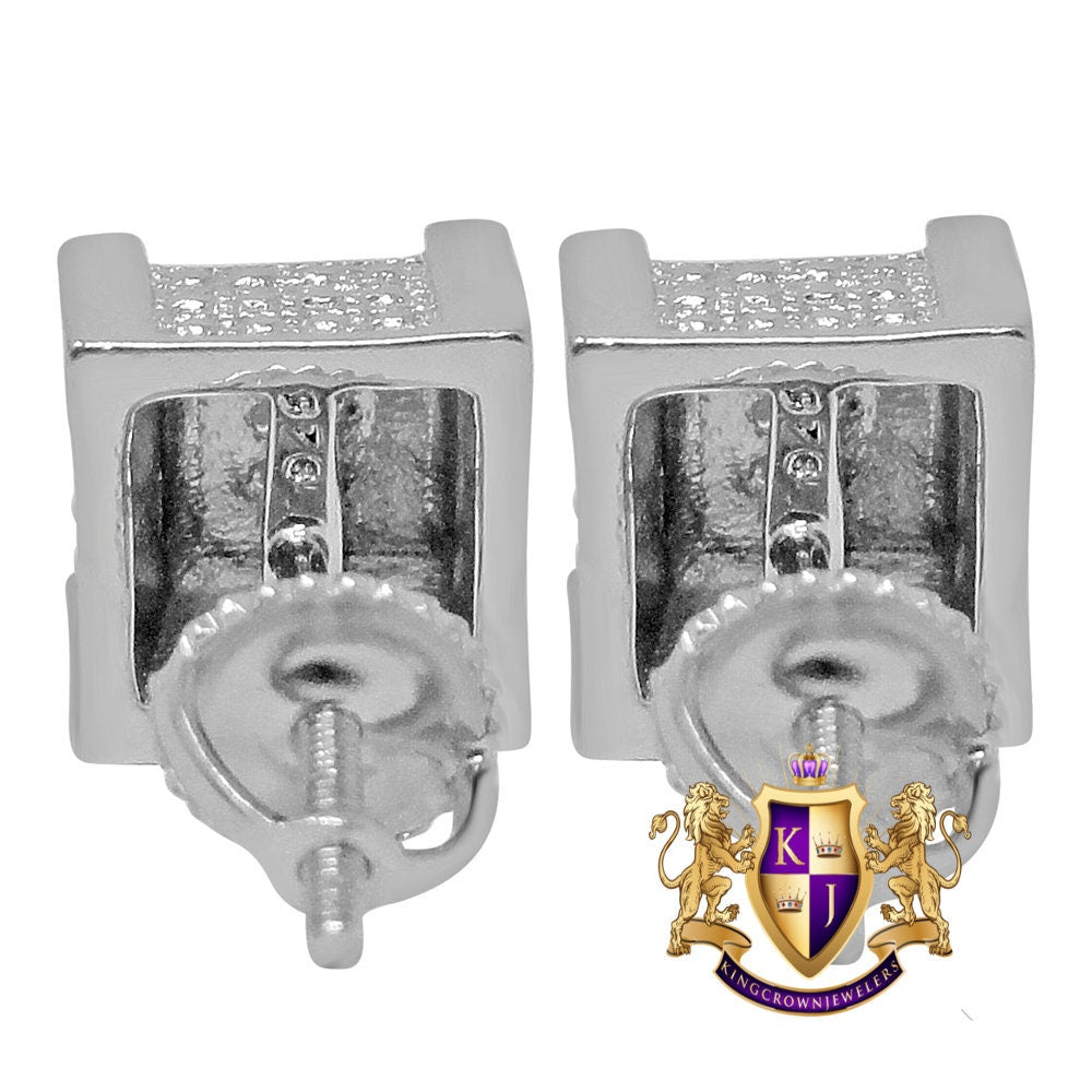 Real Genuine Diamond Small Square Cube Earrings Stud 10K White Gold Tone Unisex