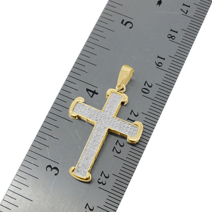 Real Genuine Diamond 0.40 Cwt Jesus Cross Pendant 10K Gold Finish Mini Charm 1.40'' + Chain
