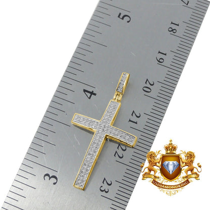 Real Genuine Diamond 0.30 Cwt Jesus Cross Pendant 10K Gold Finish Mini Charm 1.25'' + Chain