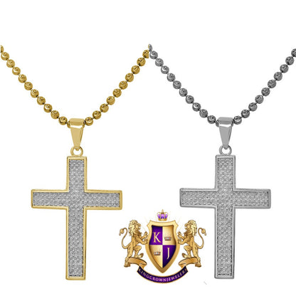 Real Genuine Diamond 0.40 Cwt Jesus Cross Pendant 10K Gold Finish Mini Charm 1.40' + Chain Unisex