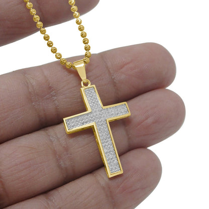 Real Genuine Diamond 0.40 Cwt Jesus Cross Pendant 10K Gold Finish Mini Charm 1.40' + Chain Unisex