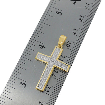 Real Genuine Diamond 0.40 Cwt Jesus Cross Pendant 10K Gold Finish Mini Charm 1.40' + Chain Unisex