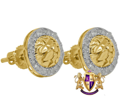 Real Genuine Diamond 0.33Cwt. Nugget Style Small Round 9mm Earrings Stud 10K Gold Finish Unisex