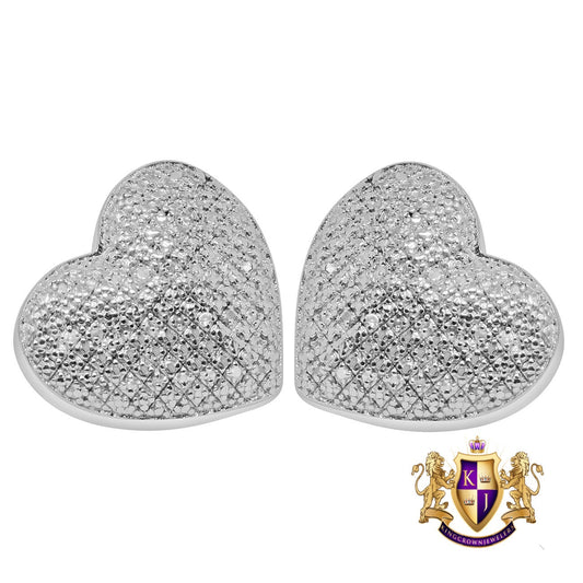 Real Genuine Diamonds 0.20 Cwt. Small Heart Love 15mm Earrings Stud 10K White Gold Finish