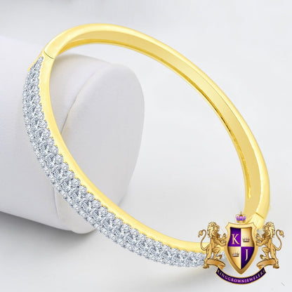 6.75CT Princess & Round Cut Diamond Real Genuine Sterling Silver Luxury Bangle Bracelet 14K Yellow Gold Over