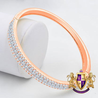 6.75CT Princess & Round Cut Diamond Real Genuine Sterling Silver Luxury Bangle Bracelet 14K Rose Gold Over