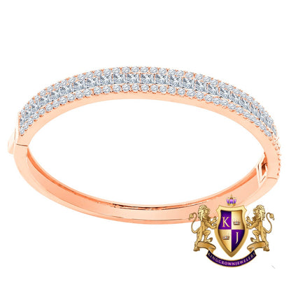 6.75CT Princess & Round Cut Diamond Real Genuine Sterling Silver Luxury Bangle Bracelet 14K Rose Gold Over