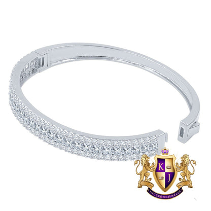 6.75CT Princess & Round Cut Diamond Real Genuine Sterling Silver Luxury Bangle Bracelet 14K White Gold Over