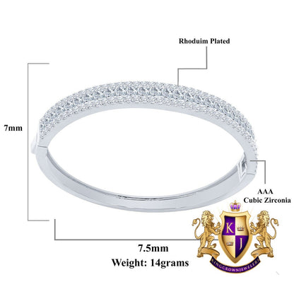 6.75CT Princess & Round Cut Diamond Real Genuine Sterling Silver Luxury Bangle Bracelet 14K White Gold Over