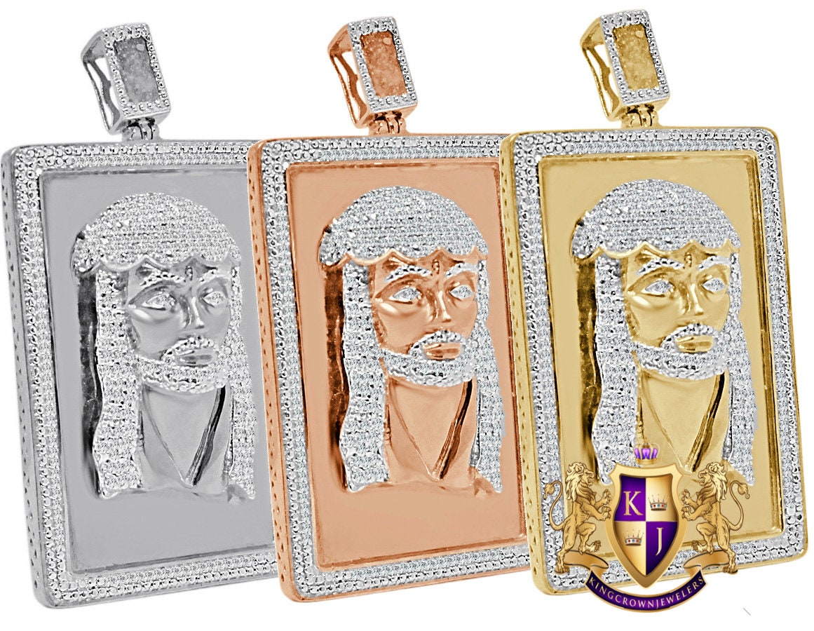 Men's Real Genuine Authentic Diamond 25+ Grams 10k Gold Finish Jesus Face Piece Frame Charm Cross Pendent 2.25''