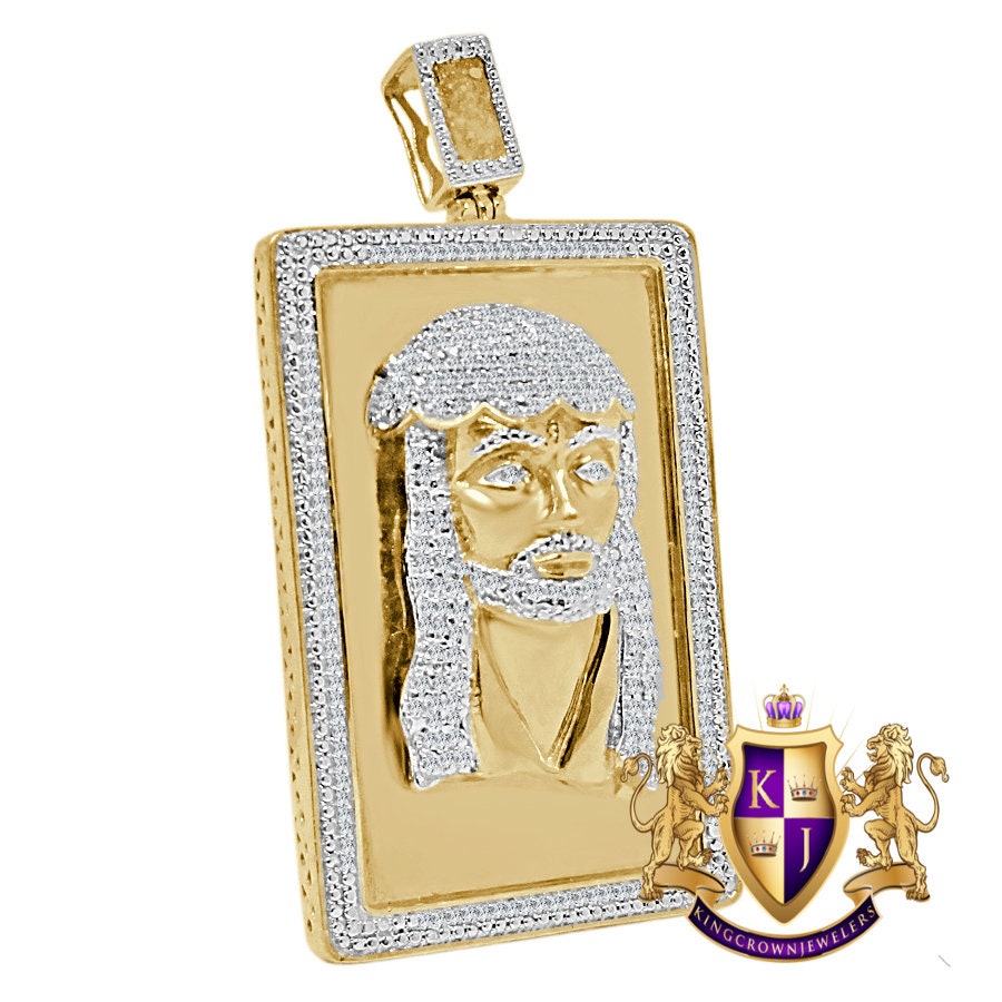 Men's Real Genuine Authentic Diamond 25+ Grams 10k Gold Finish Jesus Face Piece Frame Charm Cross Pendent 2.25''