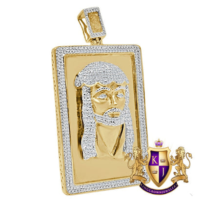 Men's Real Genuine Authentic Diamond 25+ Grams 10k Gold Finish Jesus Face Piece Frame Charm Cross Pendent 2.25''