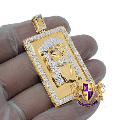 Men's Real Genuine Authentic Diamond 25+ Grams 10k Gold Finish Jesus Face Piece Frame Charm Cross Pendent 2.25''